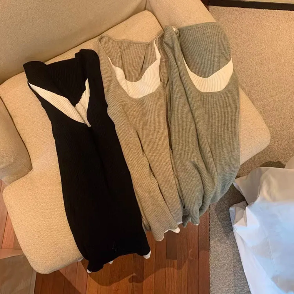 Women V Neck Long Sleeve Knitted Sweaters