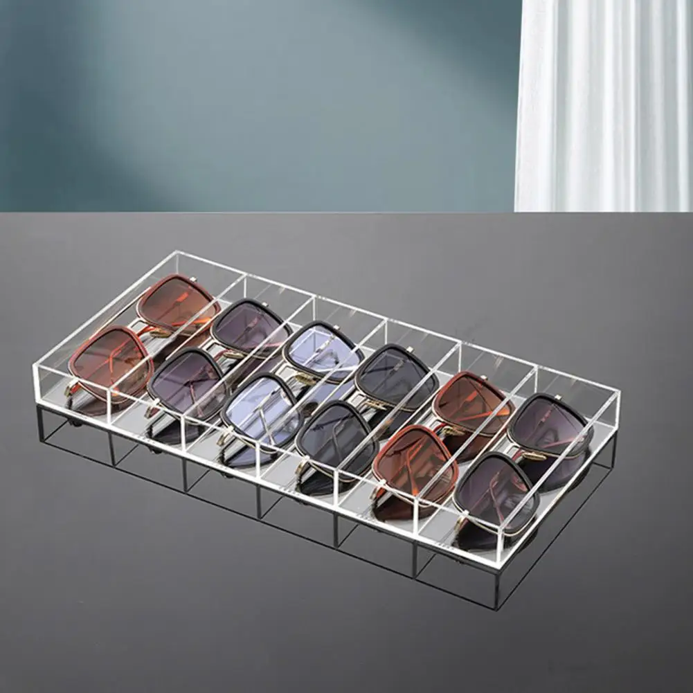Eyewear Organizer Sunglasses Storage Box Transparent 6-compartment Glasses Jewelry Storage Box with Capacity for Organization