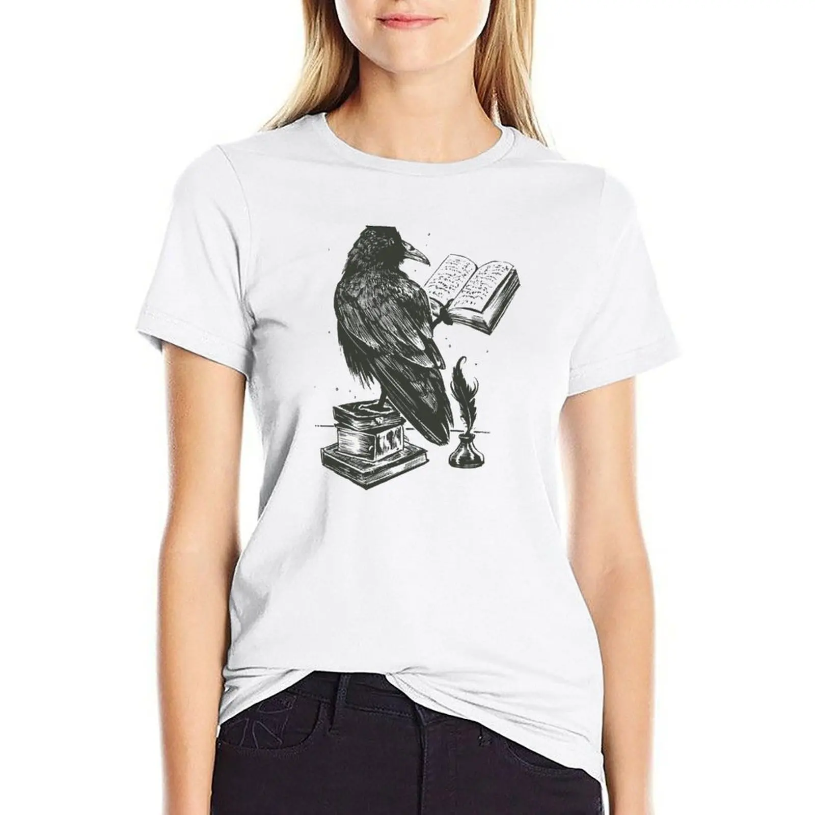 

Raven reads a book T-shirt summer tops graphics t shirts for Women