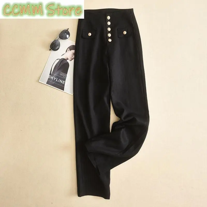 Classic Style Suit Pants Wide-LegPants Women High Waist Drooping Women'sPants Loose Slimming Cotton and Linen Trousers Trousers