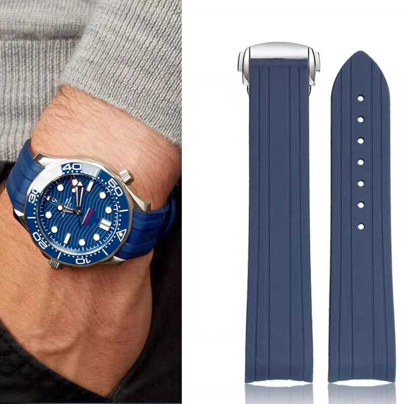 High-Quality Rubber Watch Strap with Folding Clasp and Curved End Design
