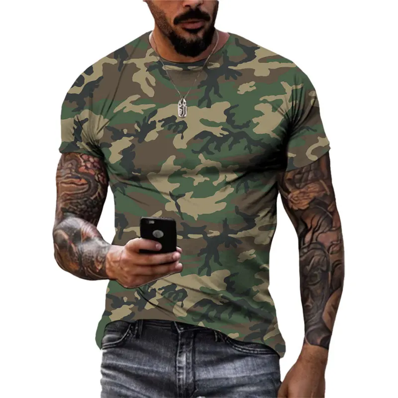 

New Desert Jungle Camouflage Print Men's T-shirt Army Fan Outdoor Tactical Quick Dry Short Sleeve Comfortable Round Neck Top 6XL