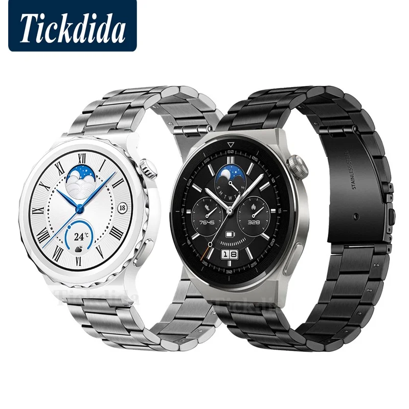 

Classic Strap for Huawei Watch GT 3 Pro 46mm 43mm Solid Stainless Steel Strap Three Bead Strap