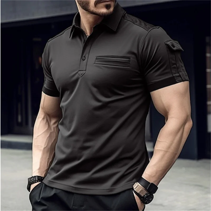 

New summer men's polo pocket POLO shirt Men's muscle sports Polo shirt high-end business casual lapel short-sleeved T-shirt top