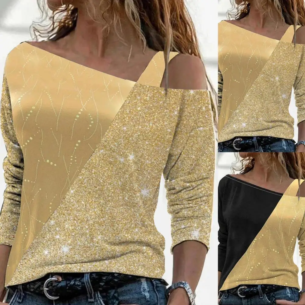 Blusa con tirantes anchos para fiesta, jersey de Color dorado con costuras brillantes|Blusa| AliExpress