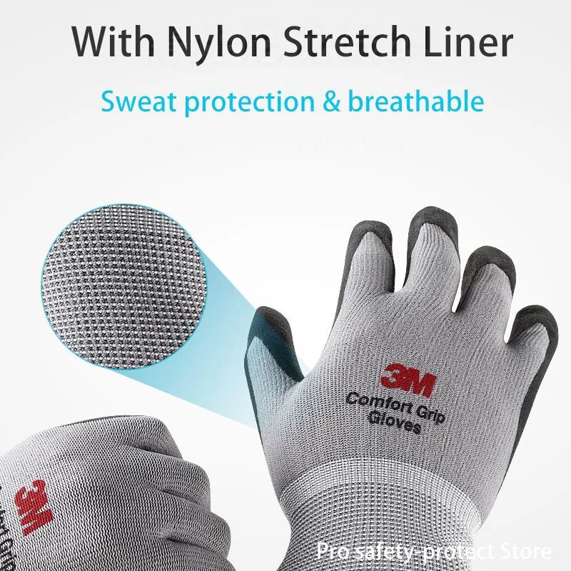 3M Work Gloves Comfort Grip wear-resistant Slip-resistant Gloves Anti-labor  Safety Gloves Nitrile Rubber Gloves size L/M