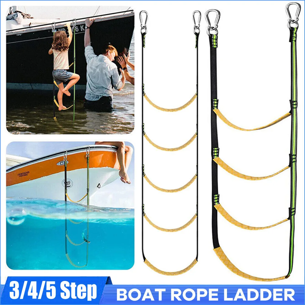 3 / 4 / 5 Step Boat Rope Ladder,Portable Boat Rope Ladder Extension,Fishing Rope Boarding Ladder,Swim Ladder for Sailboats swim