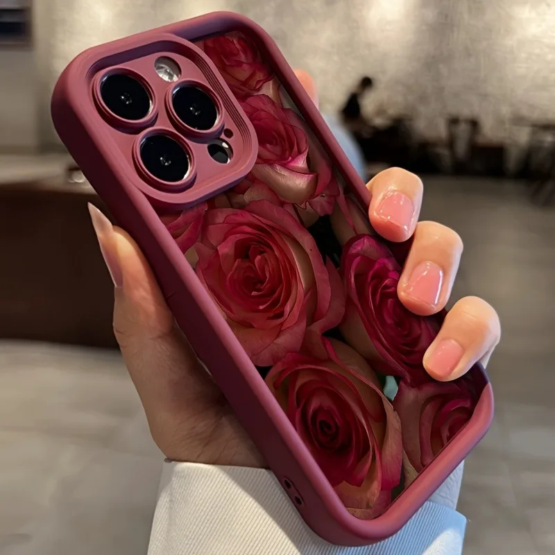 Red Rose Flower Pattern High-Edge TPU Anti-Drop Phone Case - Perfect for Gifts to Couples, Family, Friends, and Various Holidays