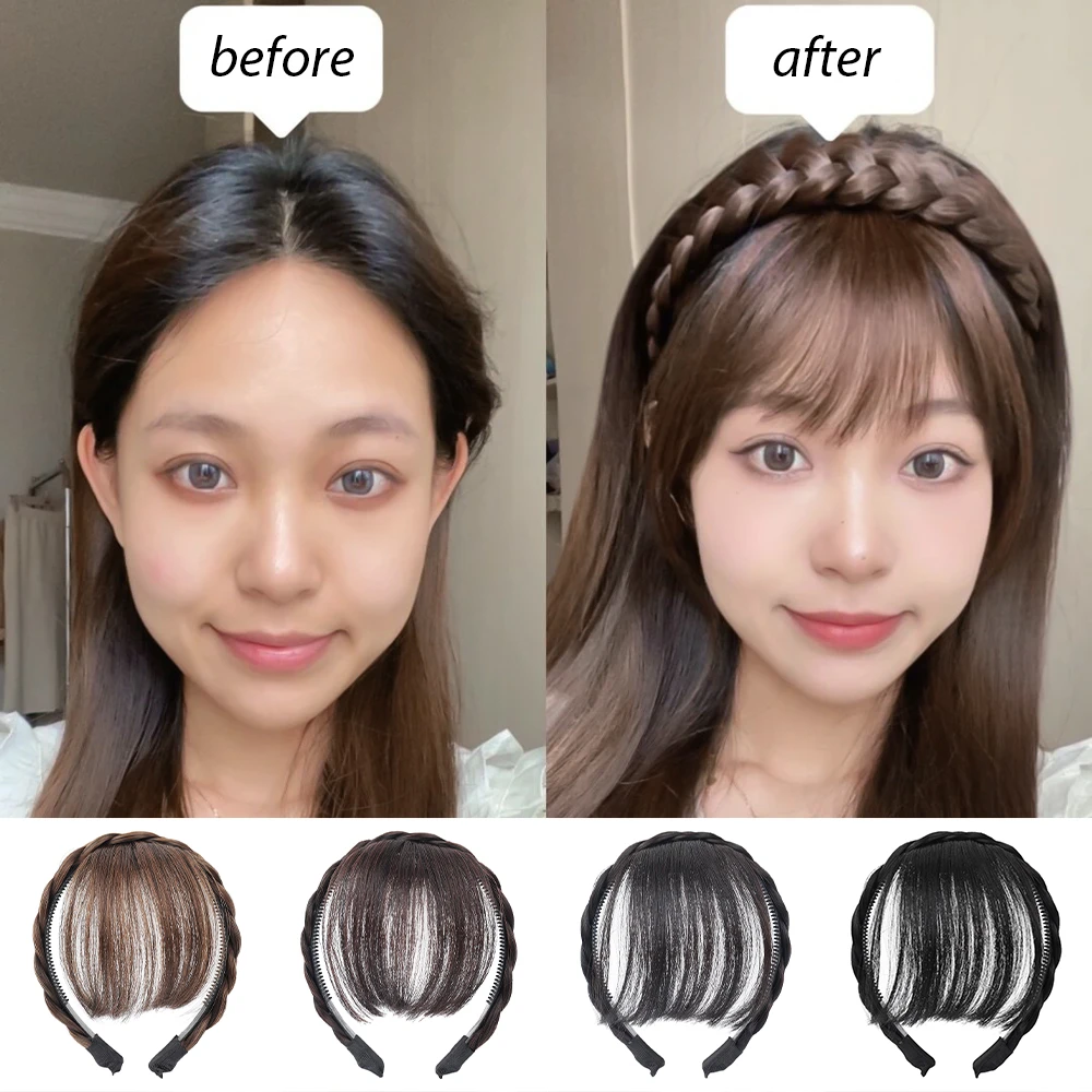 Women False Synthetic Hair Bangs Wig Piece Short Hair Clip Black Light  Brown Headband Girl Natural Wig Headwear Hair Accessories| | - AliExpress