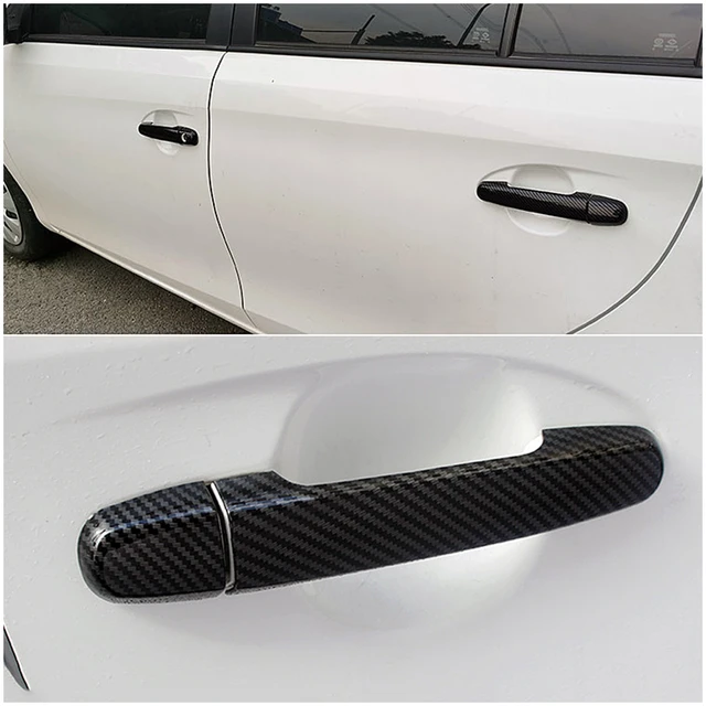 Black Carbon Fiber Door Handle Cover for Toyota Yaris XP130 Vitz