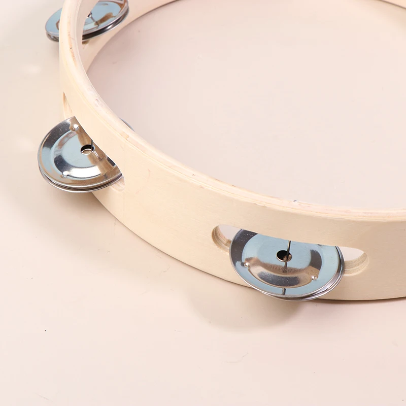 4/6/7/8/10Inch Hand Drums Toys Education Orff Musical Instrument Tambourine Hand Cranked Bell Single Row Wooden Tambourine Rings
