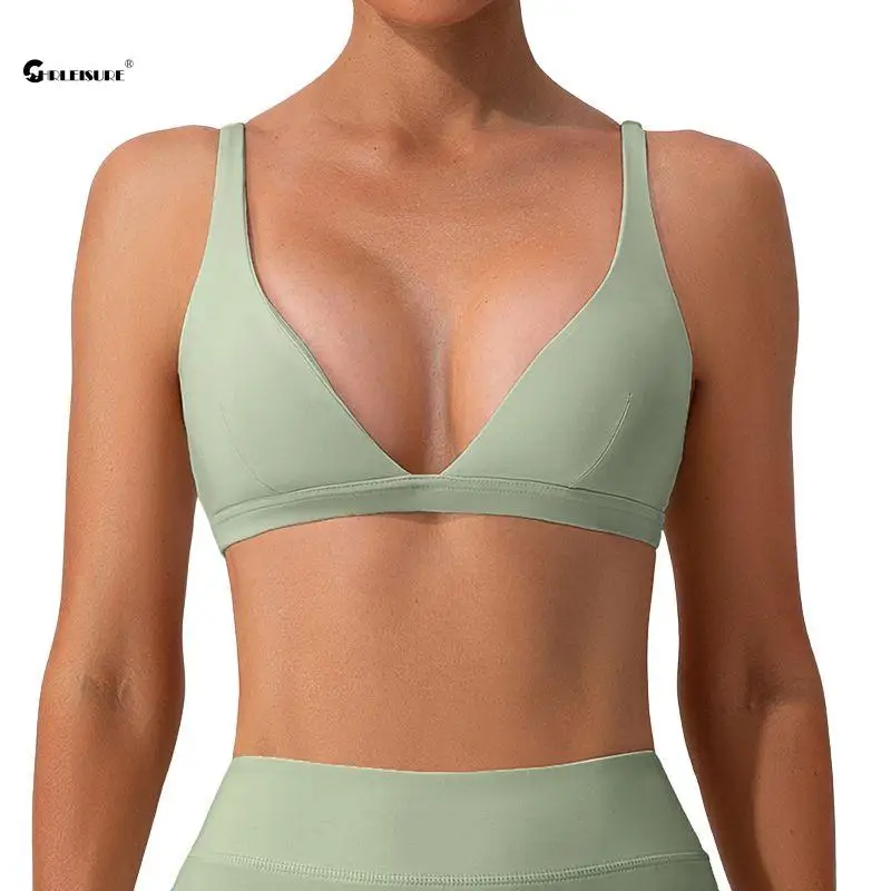 

CHRLEISURE Deep V-neck Sports Bra Women's Outdoor Fitness Tank Top with Chest Pad Shockproof Beautiful Back Running Underwear