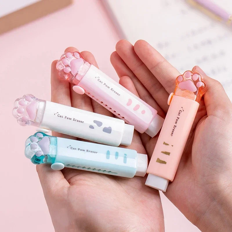 Kawaii Push Type Erasers Cat Paw Rubber Pencil Erasers Wipe Clean Correction Tools Kids Toys Stationery School Office Supplies pencil eraser eraser pen plasticine eraser eraser refillable pen biscuit eraser kneadable eraser retractable eraser