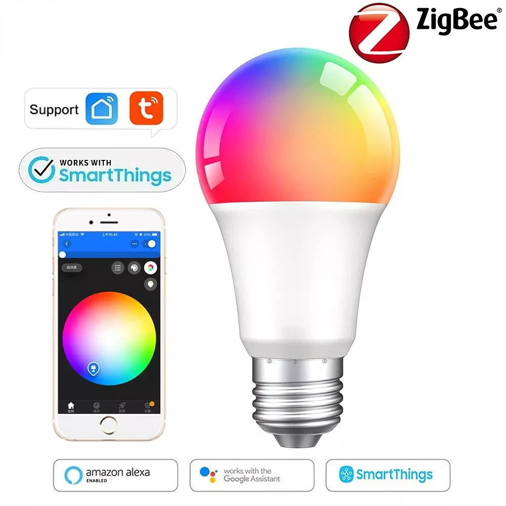 

Умная Светодиодная лампа E27, 9 Вт, Zigbee 3,0, цветная, RGBCW, с регулируемой яркостью, 85-265 в, умный дом, светодиодная лампа подходит для Tuya, Alexa, Google Home