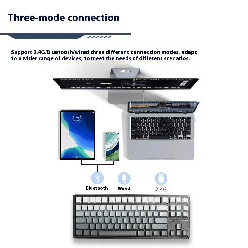 RK LK87 기계식 키보드, 3 모드 무선 블루투스, 2.4G 유선 핫 스왑, RGB E 스포츠 게이머 게이밍 키보드, PC 액세서리