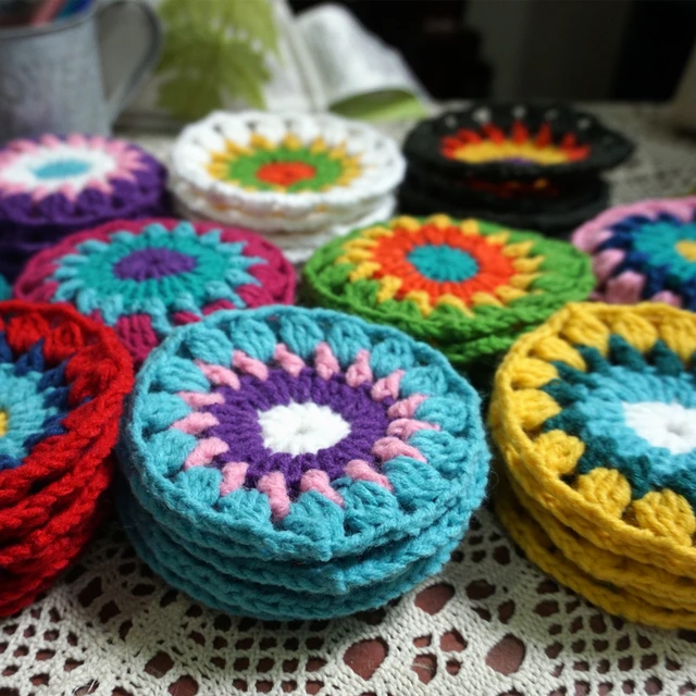 Centrini All'Uncinetto Phantomon - 4 Sottobicchieri Rotondi 10cm In Cotone - Decorazione Casa E Tavola - Foto 10