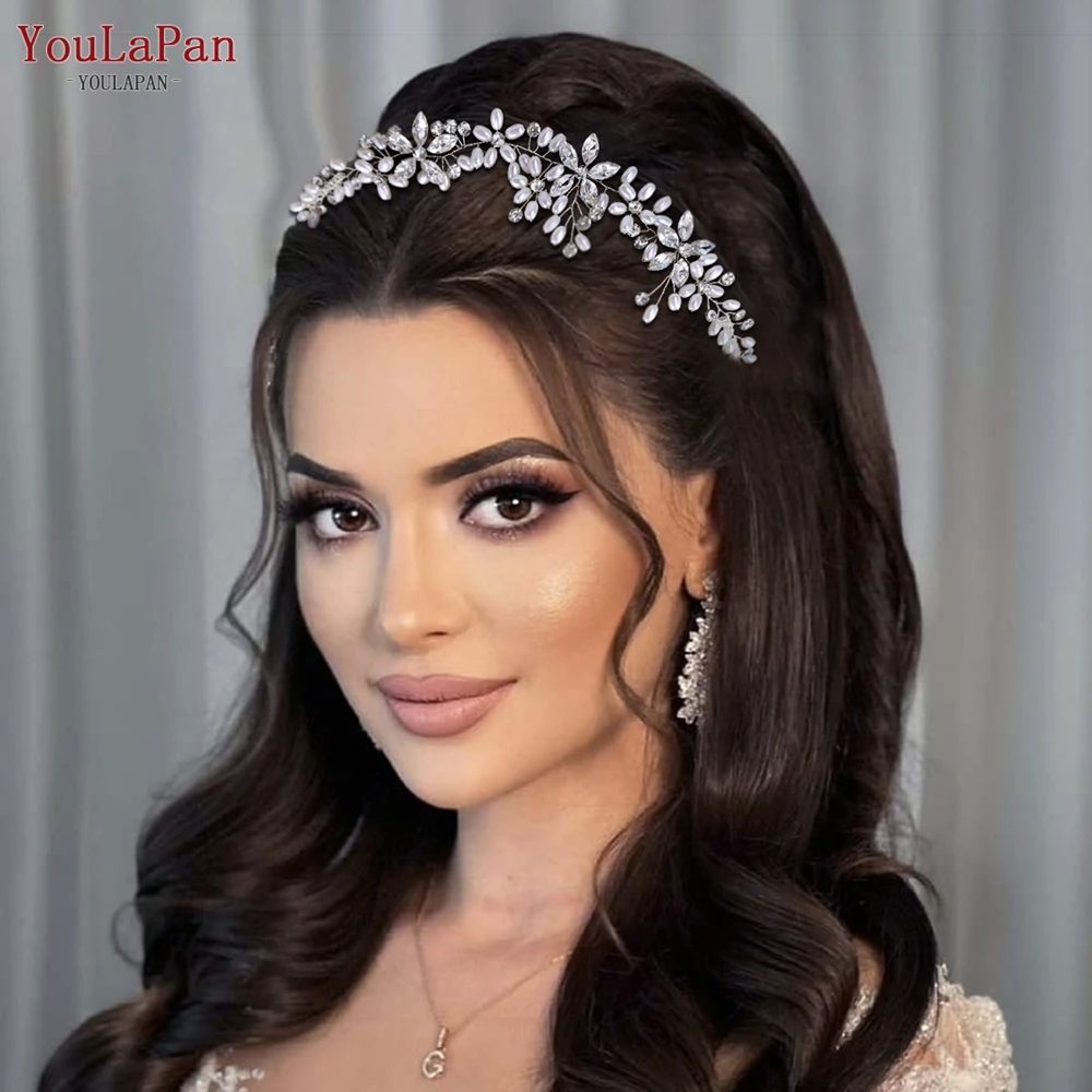 

YouLaPan HP128 Pearl Wedding Headband with Combs Woman Hair Clip Bride Tiara Headpiece Rhinestone Bridal Headwear Accessories