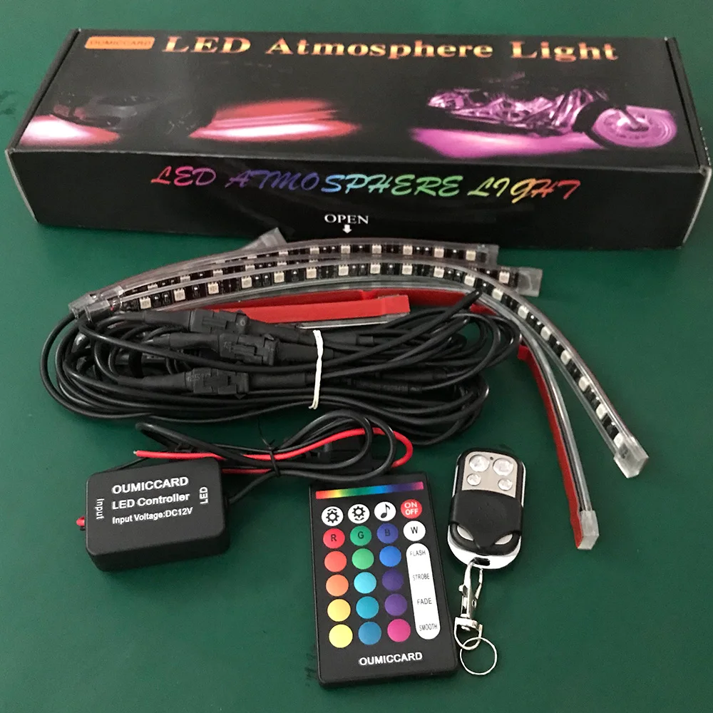 OUMICCARD 8PCS APP Motorcycle LED Light Kit With RGB Multi-color Waterproof LED Light Strip Neon Suitable For HarleyYamaha