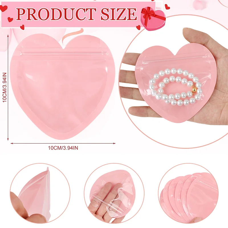 50/10 Stück rosa herzförmige Zip-Lock-Beutel Schmuckbeutel Kunststoff versiegelte Beutel Hochzeit Party Geburtstag Weihnachten Geschenk Verpackungsbeutel – Detail 9