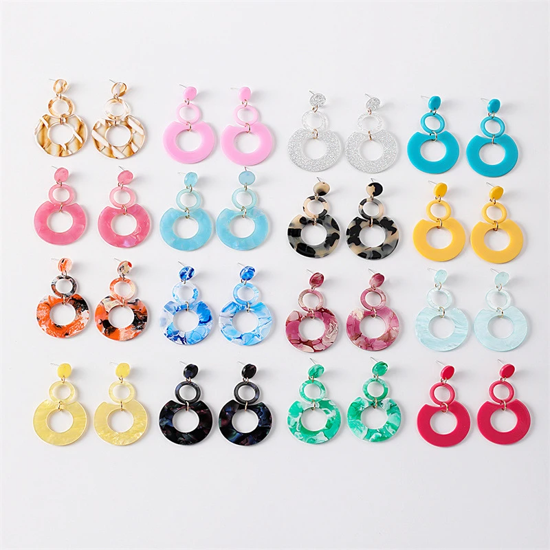 

2023 Colorful Earrings New Round Spliced Acetate Acrylic Earrings Fashion Multicolor Silver Needle Earrings Wholesale for Women