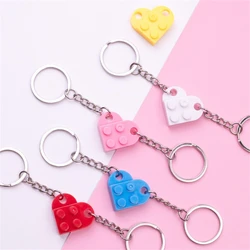 2Pcs Cute Separable Love Heart Building Block Keychains Couples Friendship Love Heart Brick Key Ring New Year Jewelry Gifts