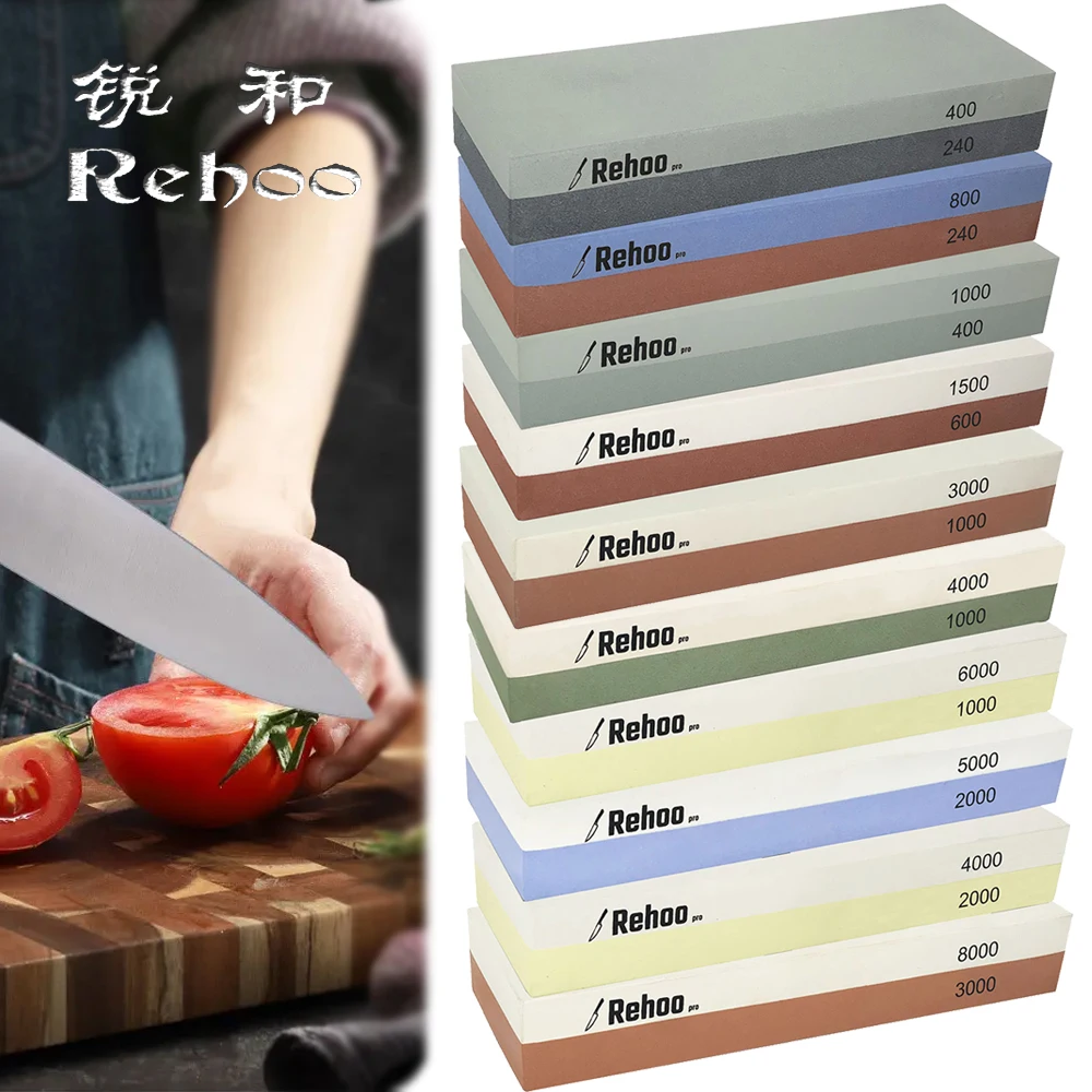 

Rehoo Professional Double Sided Knife Sharpener Grinding Sharpening Stone Whetstone Chef Kitchen Tools Gifts Non-Slip Rubber Pad