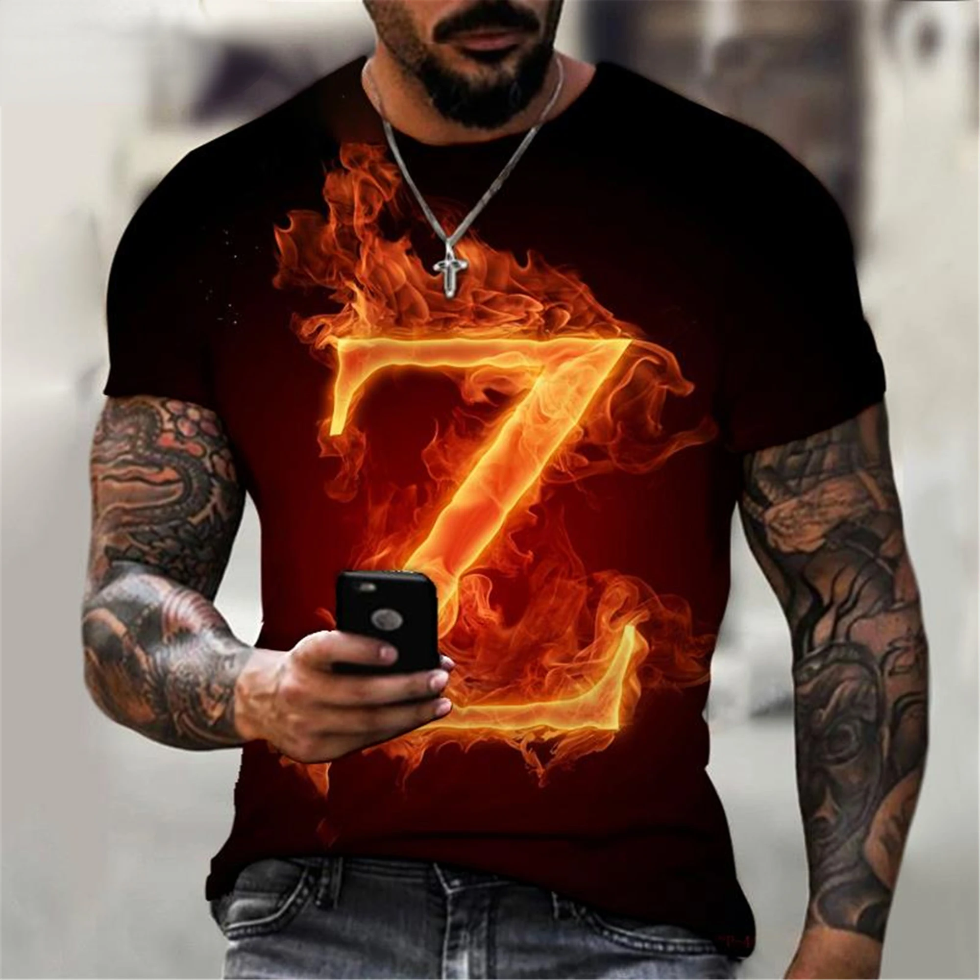 2022 New 3d Printed T Shirts Flame Z Print Short Sleeve Shirts For Men ...