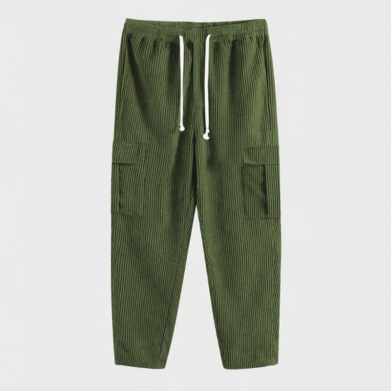 

Men's casual plus size loose corduroy multi-pocket casual pants