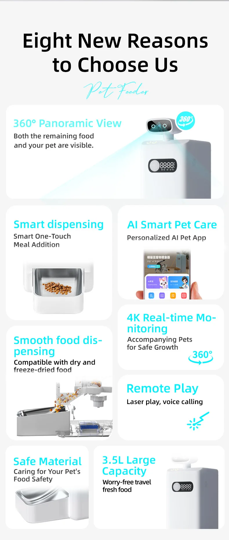 2025  Best Hot Selling Automatic Smart Cat Dog Food Feeder with 4k Camera WIFI Bluetooth Speaker and Pet Health AI Diagnose