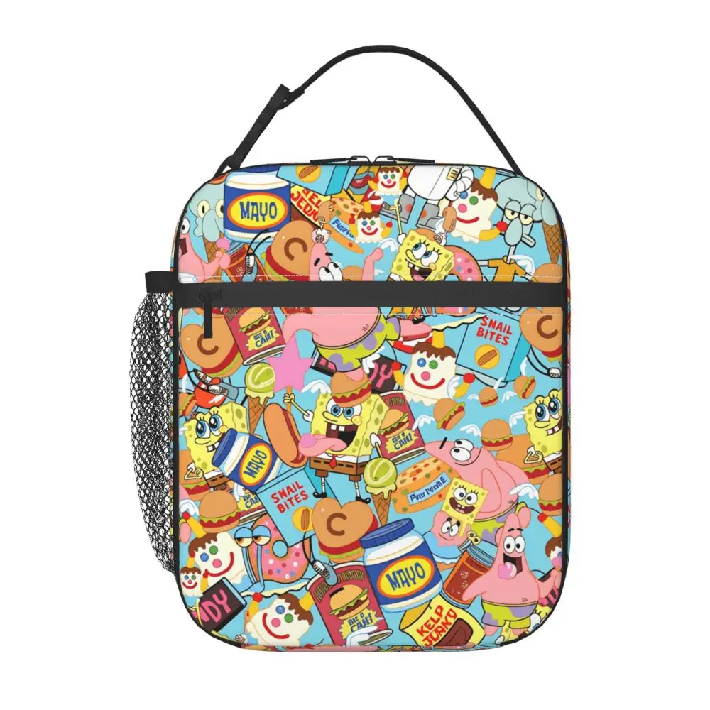 S-Spongebobs Lunch Bag Friends Tragbare isolierte Lunchbox für Mädchen, Designer-Kühltasche, ästhetische Oxford-Tragetasche für Lebensmittel – Detail 1