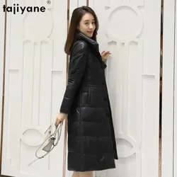 Tajiyane Genuine Sheepskin Leather Down Jacket Women Winter Standing Collar White Duck Down Coat Fashion Black Long Down Coats