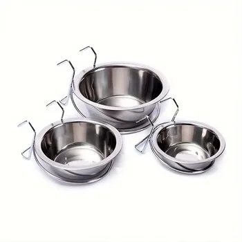 Protable Stainless Steel Hang-on Pet Bowl Big Capacity Stationary Dog Bowl Hanger Cage Cup Travel