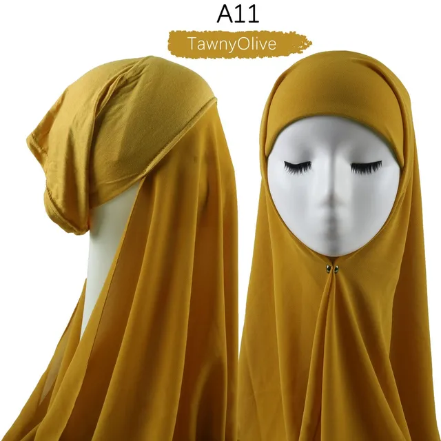 Muslim Women Heavy Chiffon Hijab Scarf With Bonnet  Instant Chiffon Hijabs Scarves With Caps Pinless Underscarf Headscarf A11