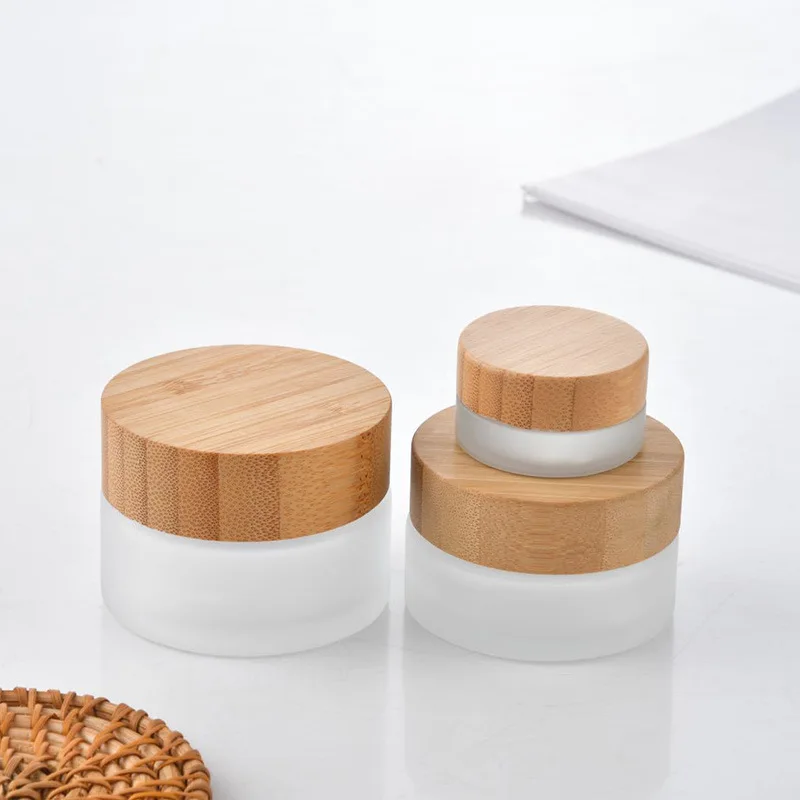 Bamboo Lid Empty Jars Frosted Glass Cream Jar Cosmetic Container 5-100g Glass Bottle Make Up Container Travel Cosmetic Jars