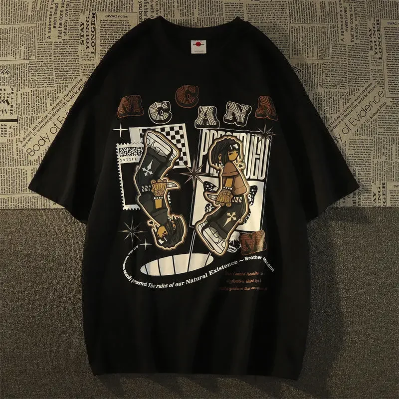 

T Shirt Y2k Retro Hip Hop Fashion Mens Womens Short Sleeved T Shirt Loose Versatile Harajuku Ins Half Sleeved Top Streetwear New