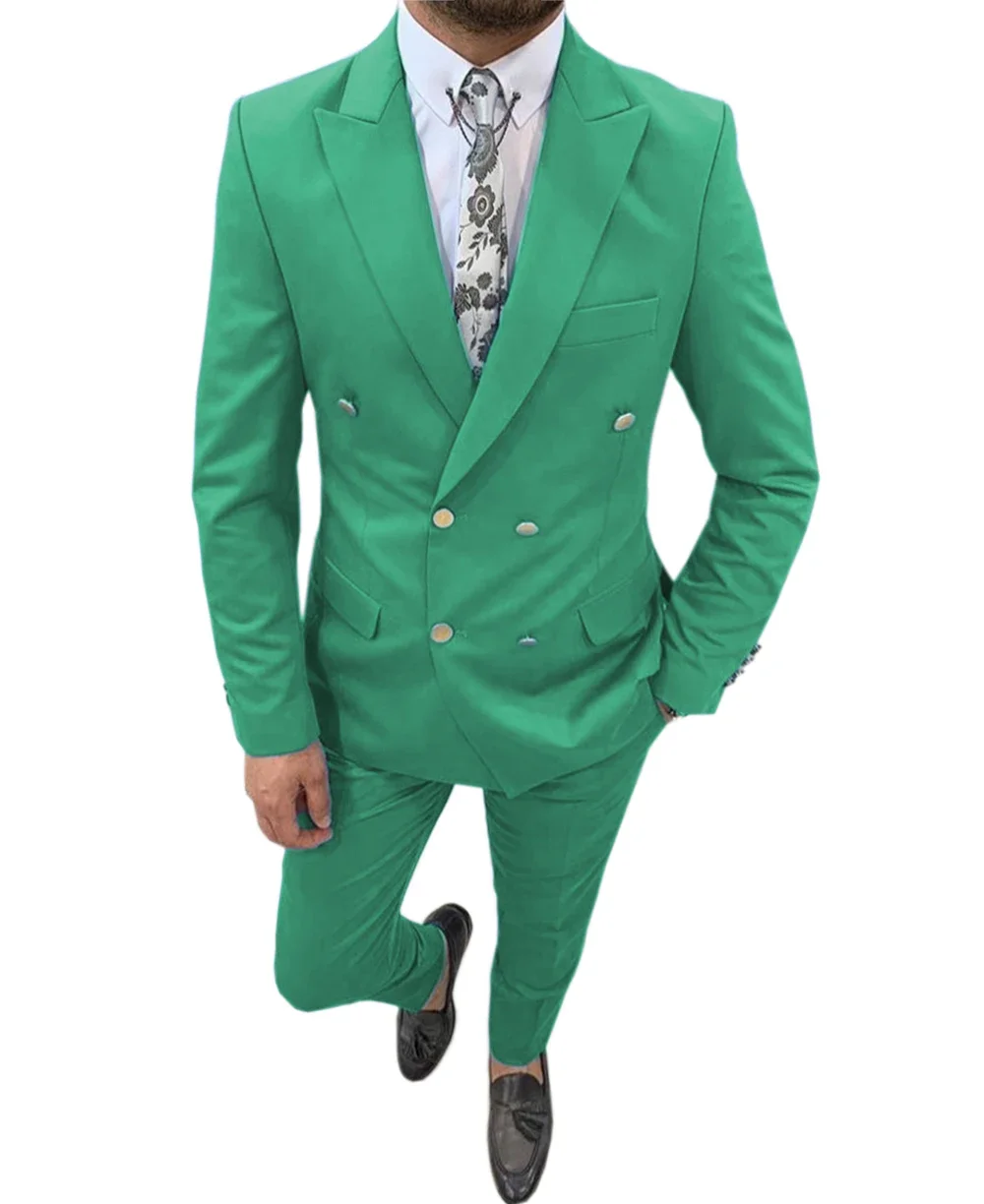 Slim Mens Suits 2 Pieces Double Breasted Tuxedos For Wedding Groomsmen Tuxedos Men Formal Prom Office Party (Jacket+Pants)