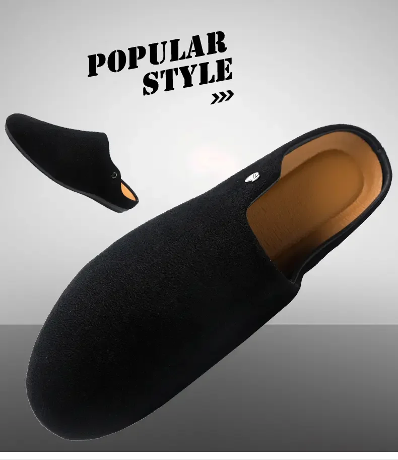 Office Casual Soft Bot Mule Slippers Men's Large Size Slip-On Clog Sle Breathable Flat Heel PU Leather Men oes