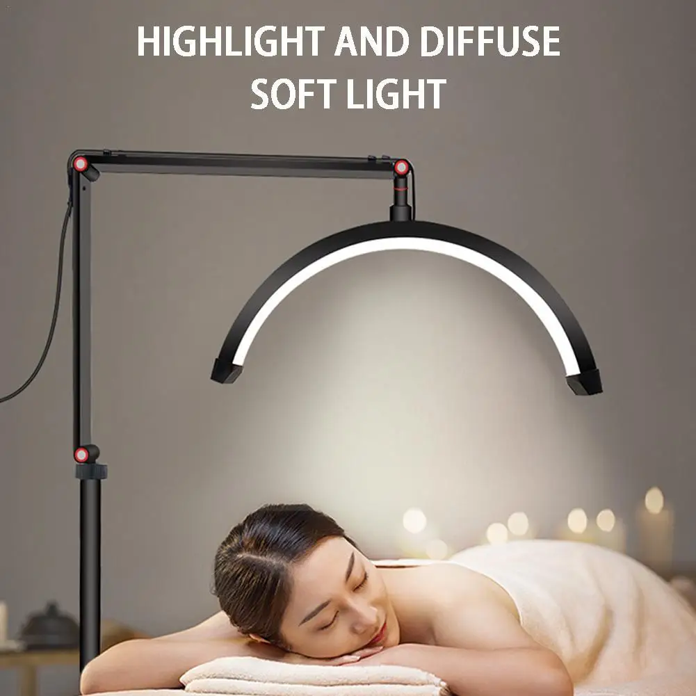 

Professional 36W Half-moon LED Lamp Floor LED Video Light with 180cm Light Stand Phone Holder for Makeup Live Streaming