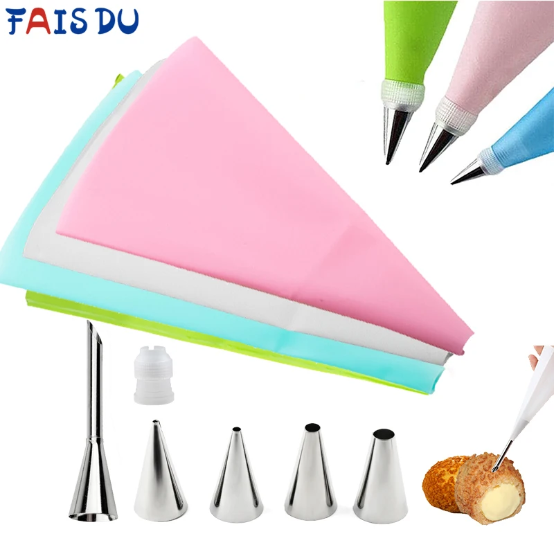 Silicone Reusable Bag Set And Tips Cake Cream Frosting Decorating