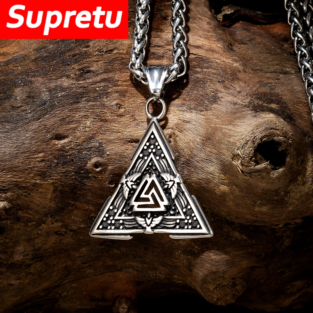 Ciondolo A Forma Di Punta Di Freccia E Vegvisir Su Collana In Pelle Nera - Italia