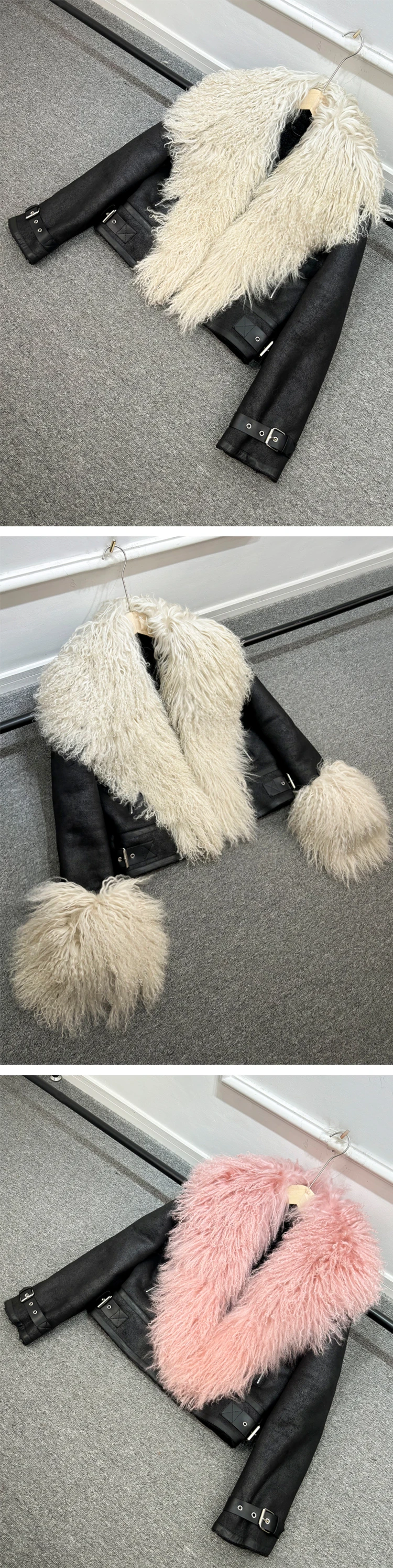 2024 New Winter Warm Mongolia Sheep Fur Collar Faux Leather Jacket Women Warm Suede Lamb Loose Fit Pu Leather Short Casual Coat