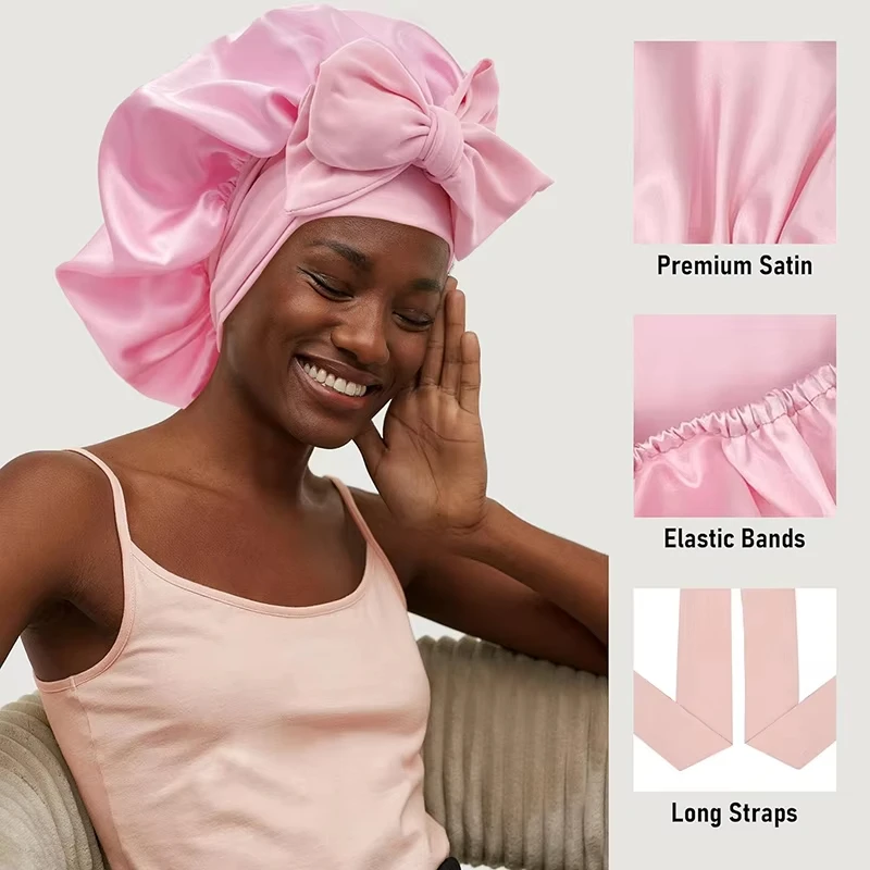 Satin Bonnet Silk Bonnet Adjustable Bonne For Sleeping Hair Bonnet With Tie Band Bonnets For Women Men 4