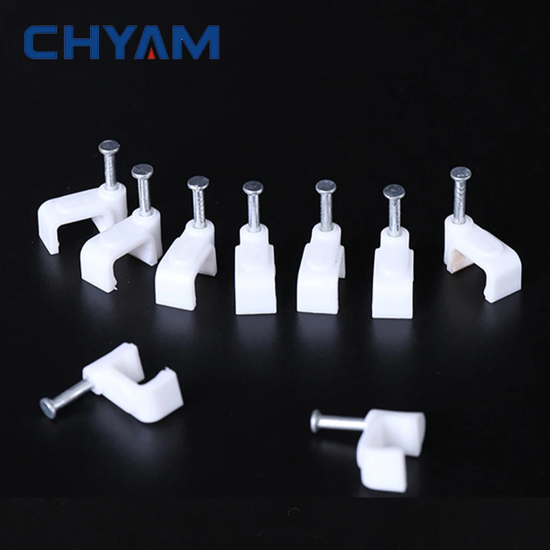 Cable Clamp 4/5/6/7/8/9/10/12mm Rectangle Shape Wire Buckle Fixing White Round Steel Nail Wall Hanging Screw Mount