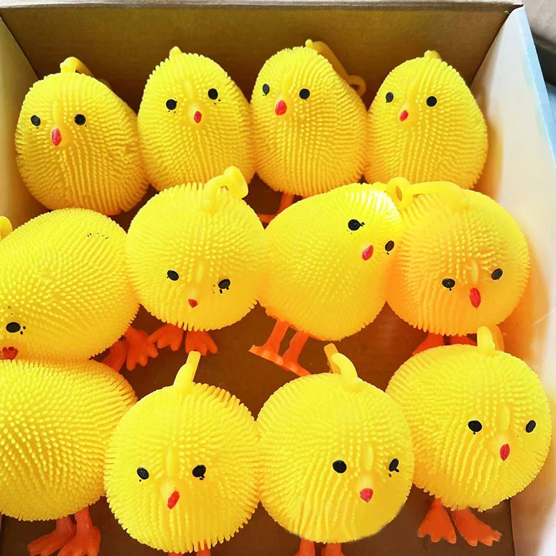 

Cartoon TPR Plush Chick Decompression T oys Luminous Elastic Chicken Pinch Relief Venting Music Toy s idget Toy For Kids Adults
