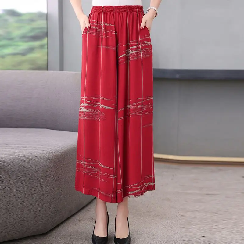 Summer New Tie Dye Elastic Waist Wide Leg Pants Loose All-match Plus Size Casual Pants Fashion Vintage Women Clothing