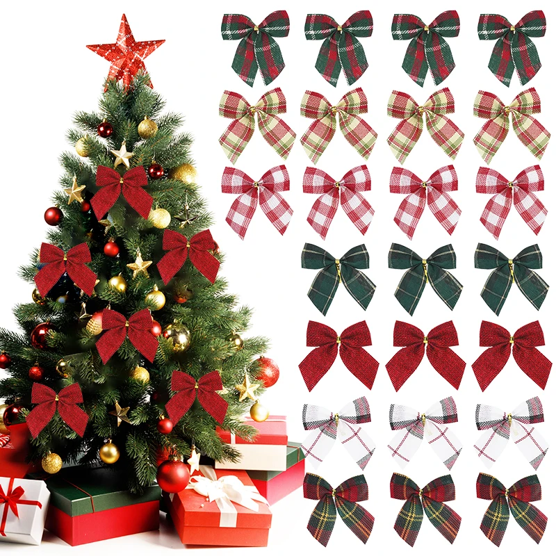 Description Picture 2 of item20/10Pcs Mini Christmas Bows Xmas Tree Hanging Ornament DIY Wreath Crafts Noel Christmas Decorations for Home 2024 New Year Gift