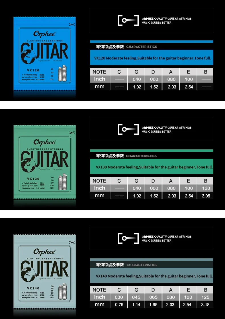 Orphee E-Bass-Saite, Kohlenstoffstahl, sechseckige Legierung, Anfänger-Übung, professionelle Saiten, E-Bass-Zubehör, Teile – Detail 2