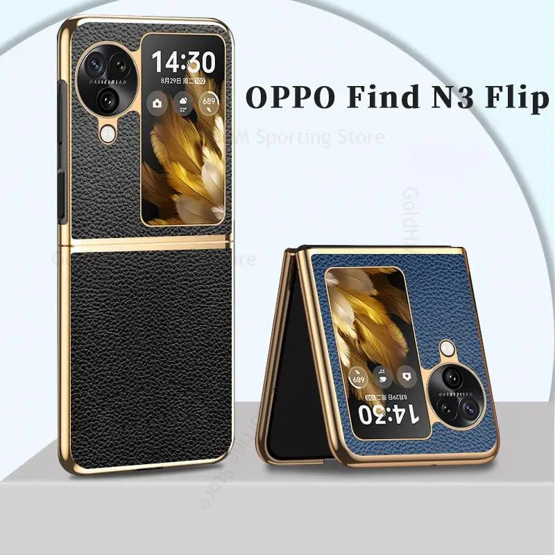 

Capa For Oppo Find N3 Flip 6D Plating Leather Phone Case Funda For Find N3 N2 Flip 5G Gold Electroplated Hard Shockproof Cover