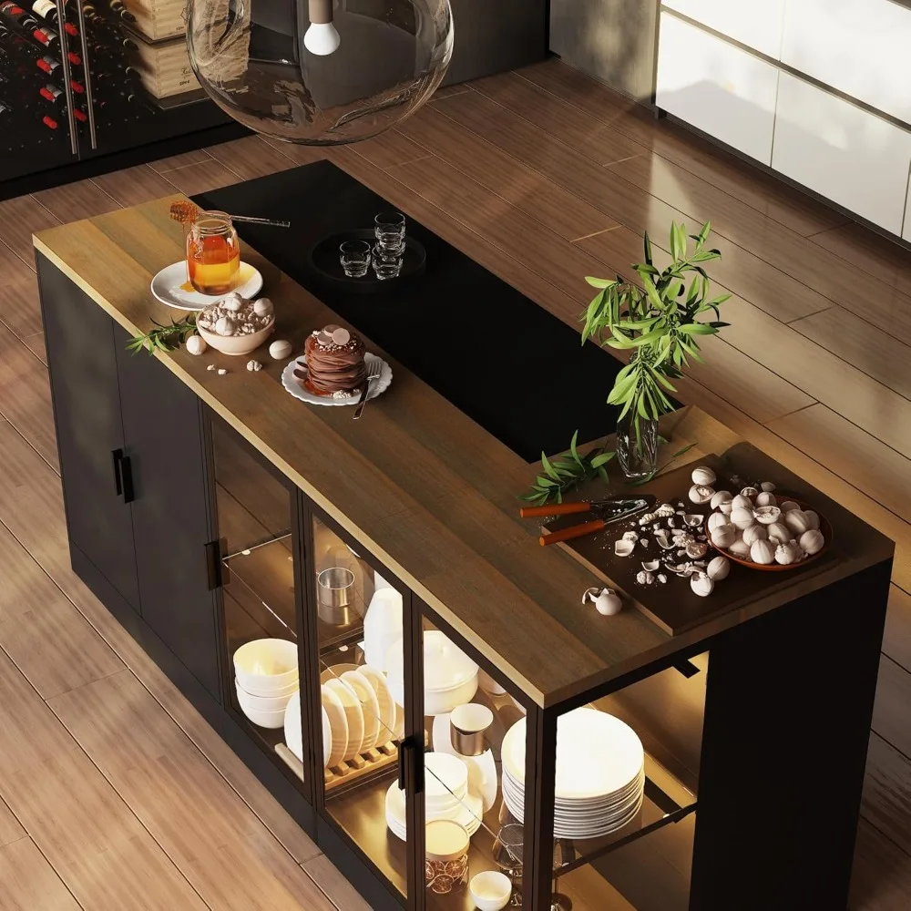 Ljustra Kitchen Island with Glass Doors