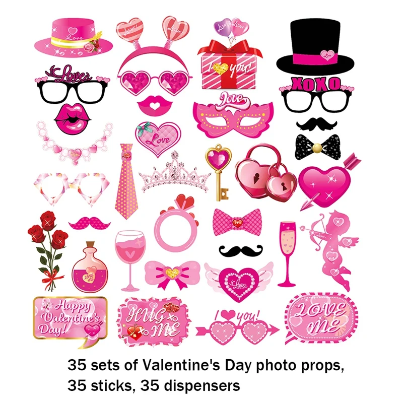 Pack Of 35 Valentine Day Party Decorations With Kiss Signs For Romantic Celebrations